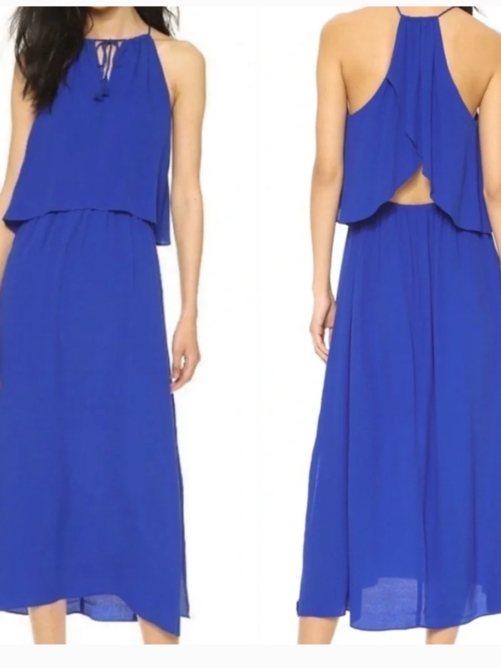 Madewell Blue Open Flutter Back Overlay Sleeveless Maxi Dress SIZE 4